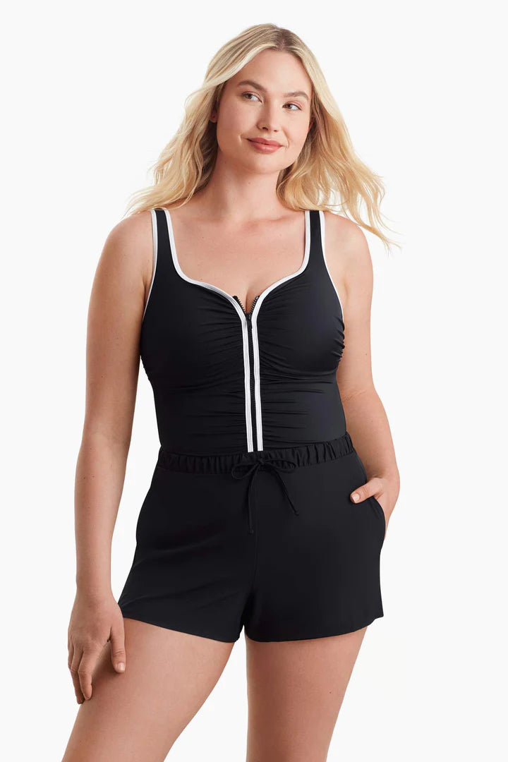 Shirred Zipper Runaround Swimsuit