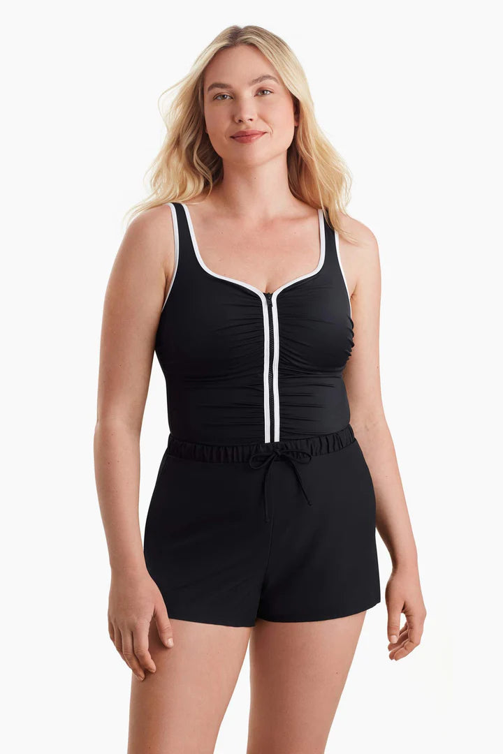 Shirred Zipper Runaround Swimsuit